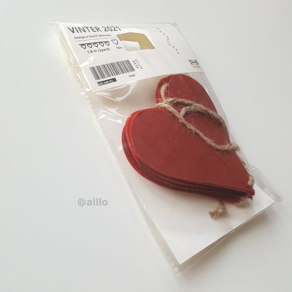 IKEA VINTER 2021 Garland, handmade heart-shaped, red, 2 yard - Picture 8 of 12